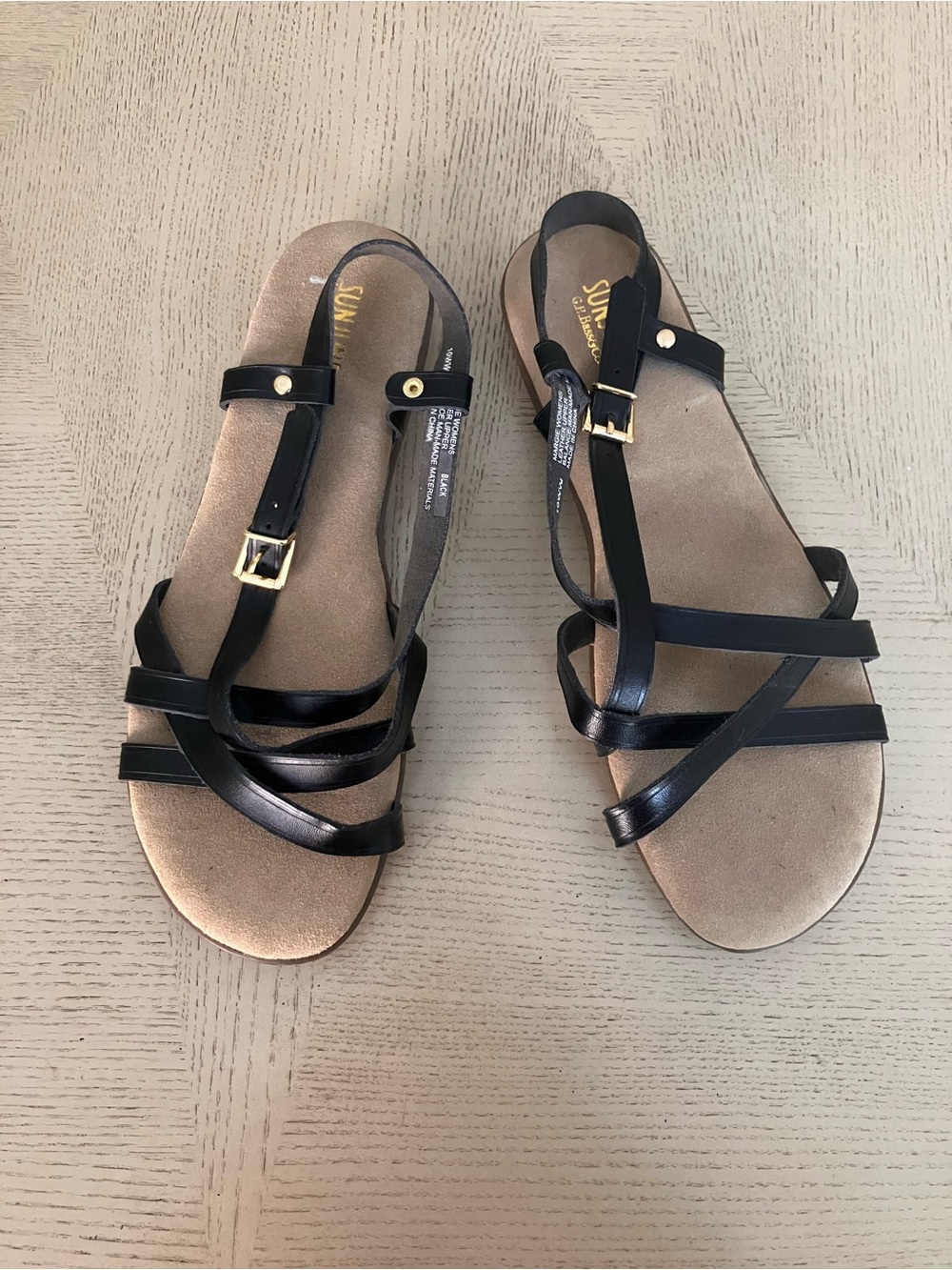 GH Bass Sunjuns Black Strappy Leather Women's Sandals with Buckle